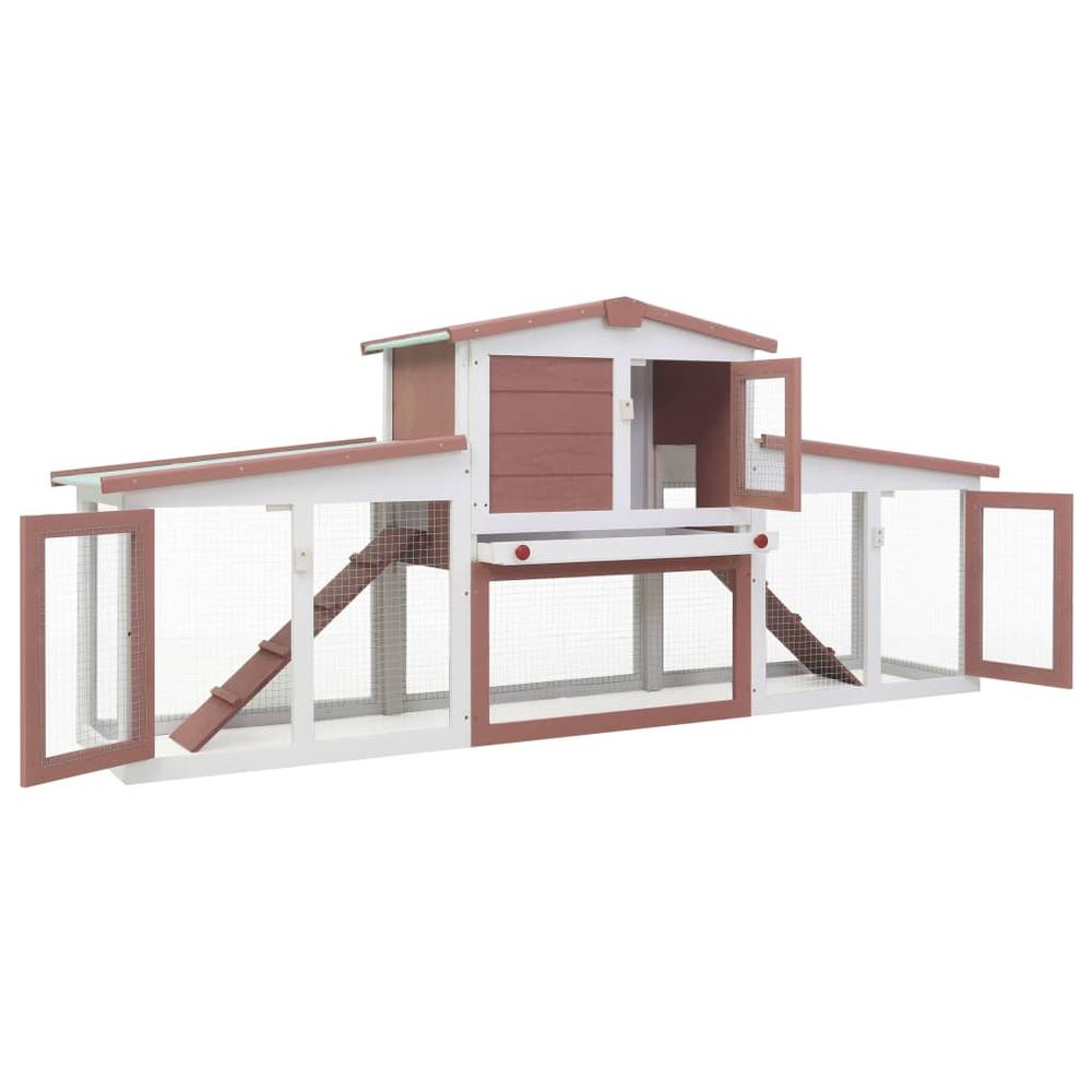 vidaXL Outdoor Large Rabbit Hutch Brown and White 80.3"x17.7"x33.5" Wood, 170844. Picture 2