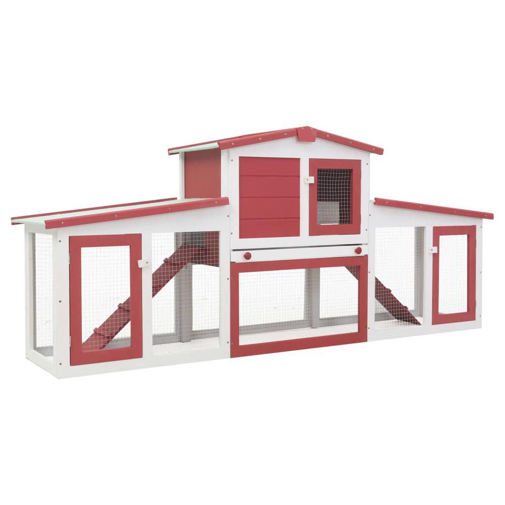 vidaXL Outdoor Large Rabbit Hutch Red and White 80.3"x17.7"x33.5" Wood, 170845. Picture 1
