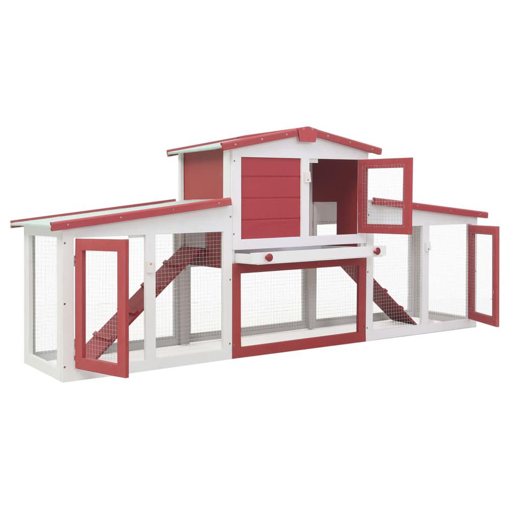 vidaXL Outdoor Large Rabbit Hutch Red and White 80.3"x17.7"x33.5" Wood, 170845. Picture 2