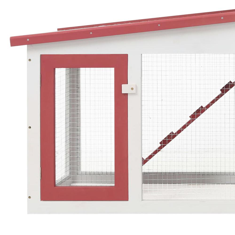 vidaXL Outdoor Large Rabbit Hutch Red and White 80.3"x17.7"x33.5" Wood, 170845. Picture 4