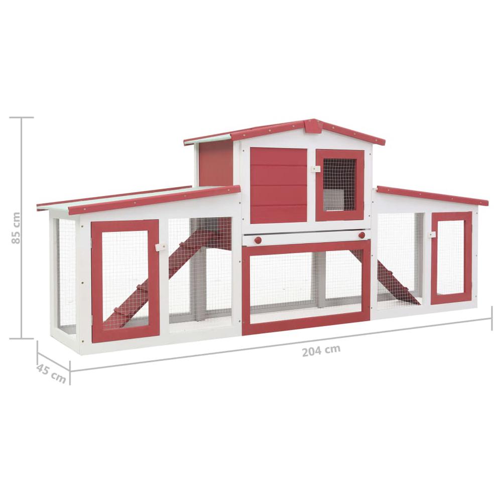 vidaXL Outdoor Large Rabbit Hutch Red and White 80.3"x17.7"x33.5" Wood, 170845. Picture 7