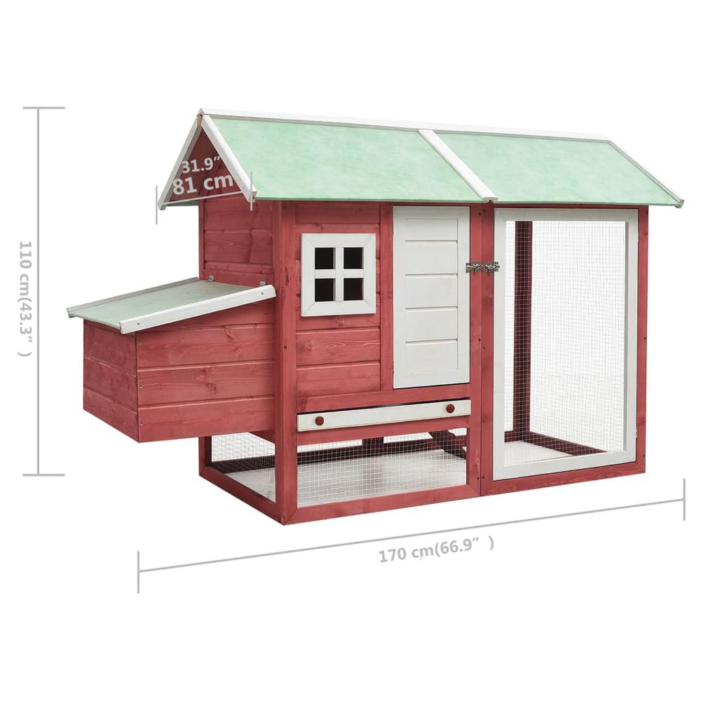 vidaXL Chicken Cage Red 66.9"x31.9"x43.3" Solid Pine & Fir Wood. Picture 8