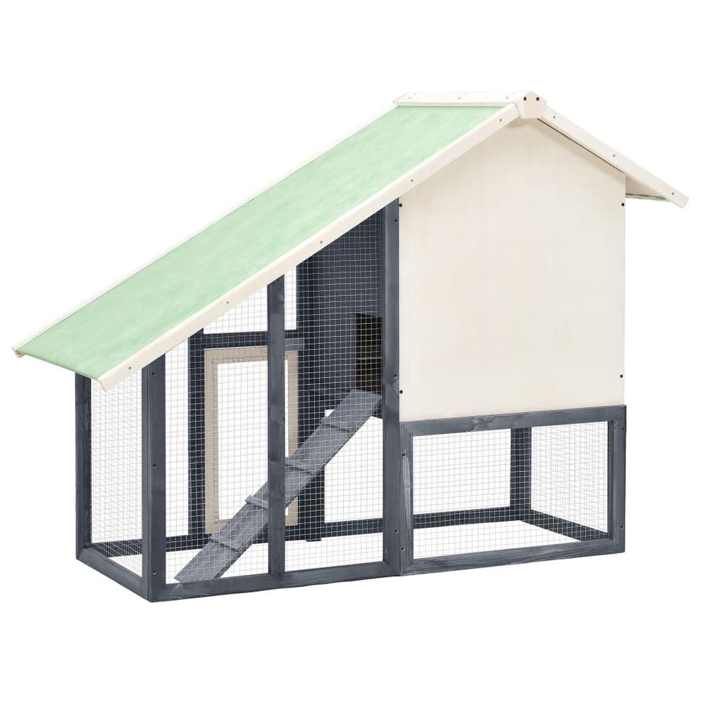 vidaXL Rabbit Hutch Gray and White 55.1"x24.8"x47.2" Solid Firwood. Picture 5