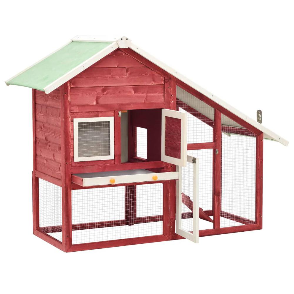 vidaXL Rabbit Hutch Red and White 55.1"x24.8"x47.2" Solid Firwood. Picture 5