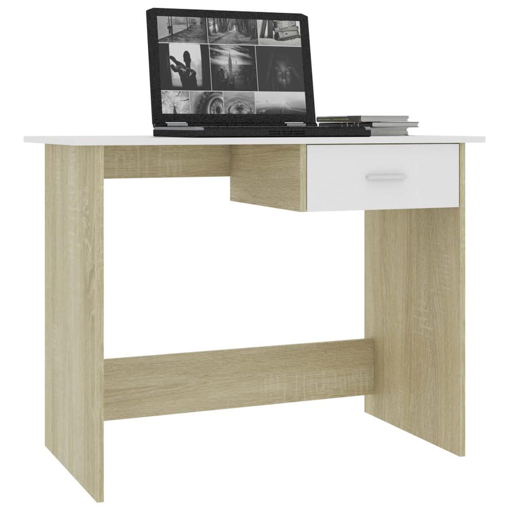 vidaXL Desk White and Sonoma Oak 39.4"x19.7"x29.9" Chipboard, 800554. Picture 3
