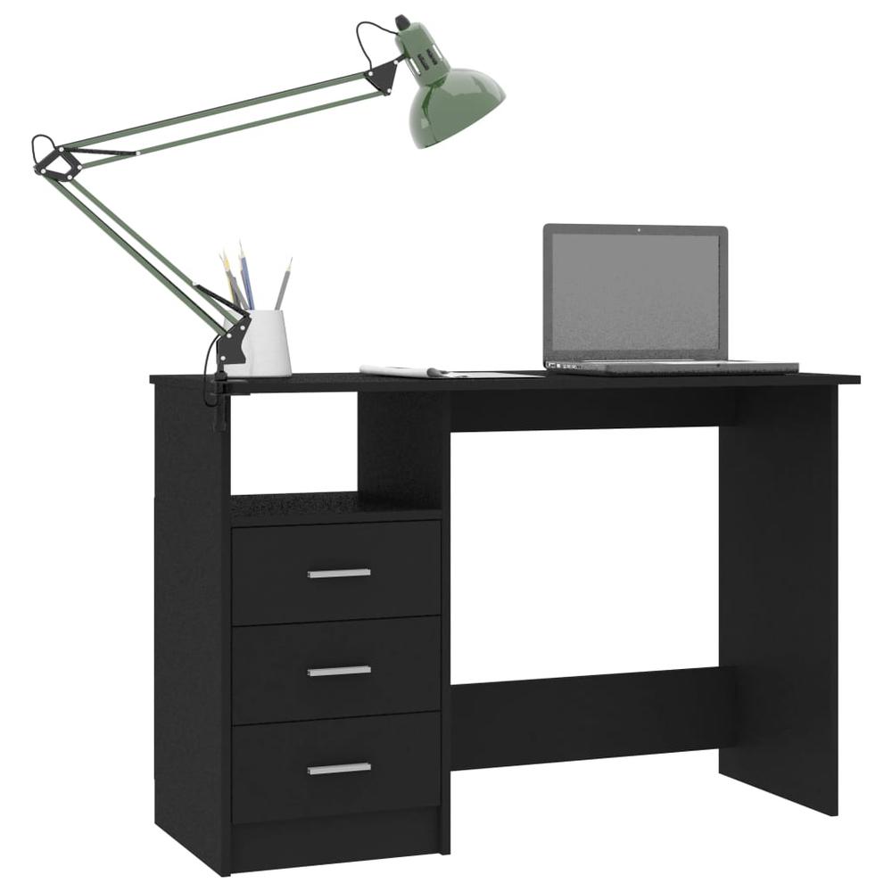 vidaXL Desk with Drawers Black 43.3"x19.6"x29.9" Chipboard, 800559. Picture 3