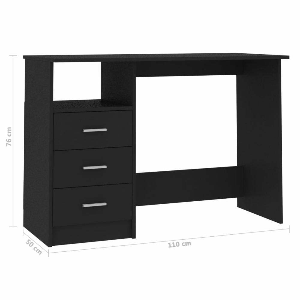 vidaXL Desk with Drawers Black 43.3"x19.6"x29.9" Chipboard, 800559. Picture 6