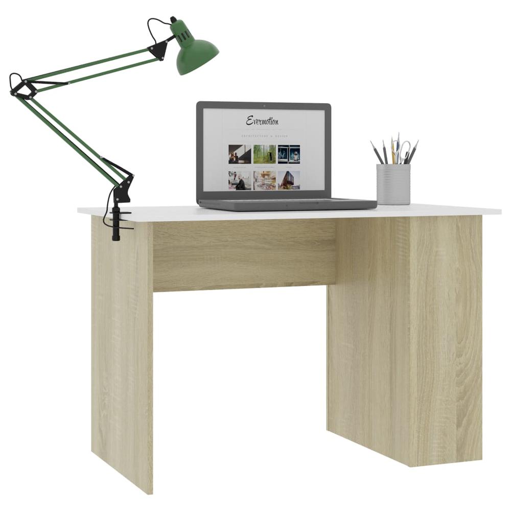 vidaXL Desk White and Sonoma Oak 43.3"x23.6"x28.7" Chipboard, 800581. Picture 3