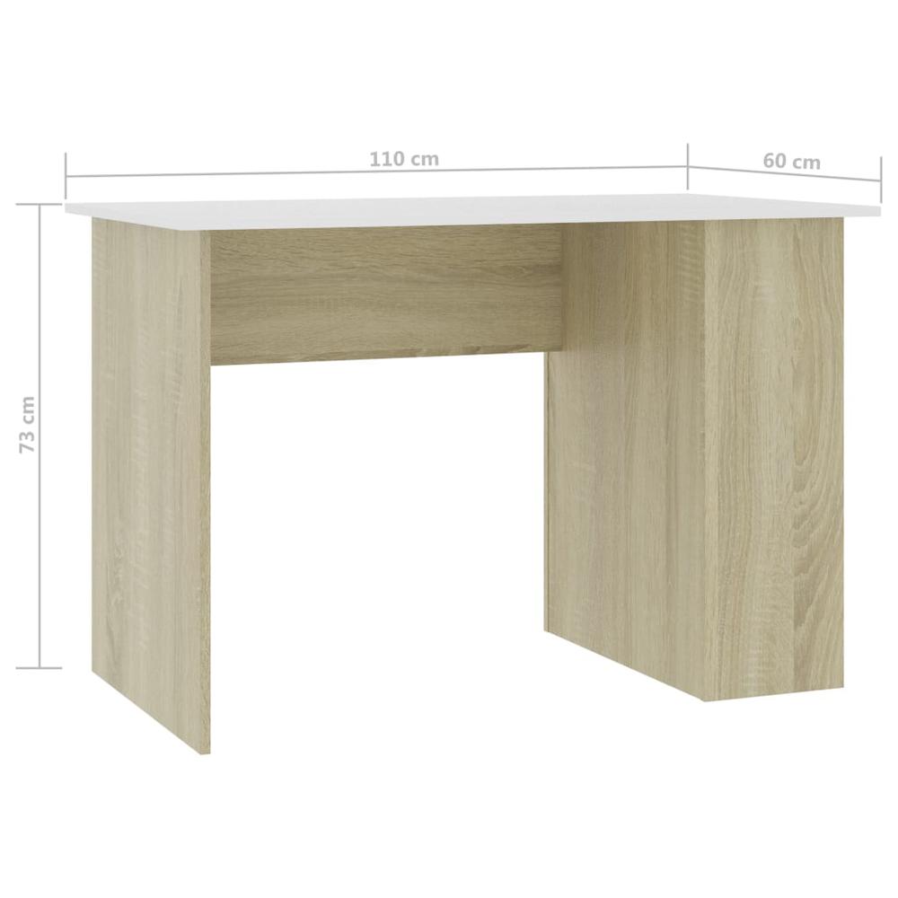 vidaXL Desk White and Sonoma Oak 43.3"x23.6"x28.7" Chipboard, 800581. Picture 6