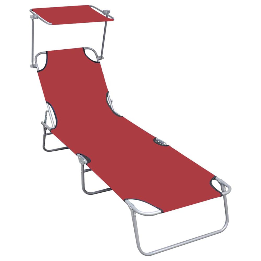 vidaXL Folding Sun Lounger with Canopy Red Aluminium, 47771. Picture 1