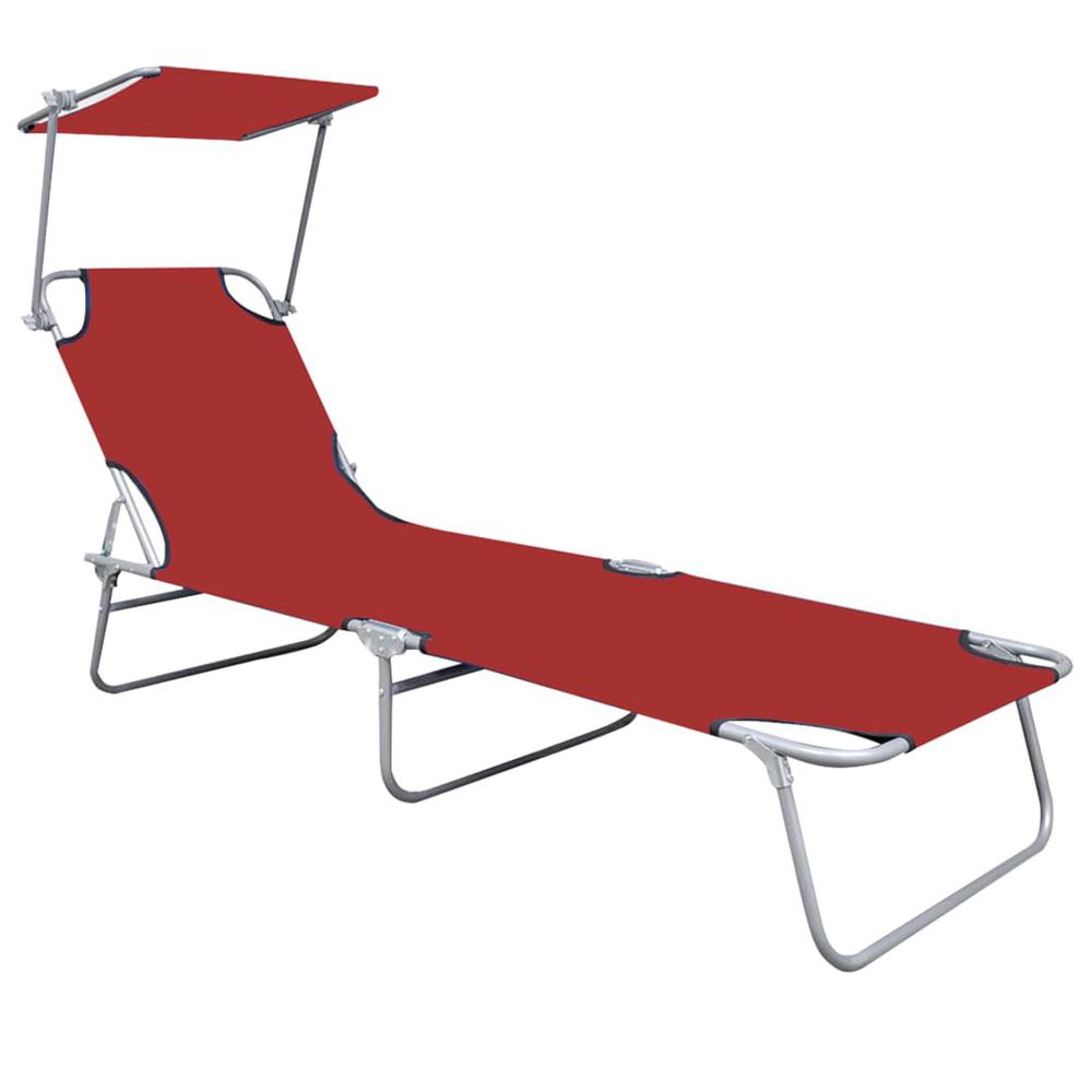 vidaXL Folding Sun Lounger with Canopy Red Aluminium, 47771. Picture 2