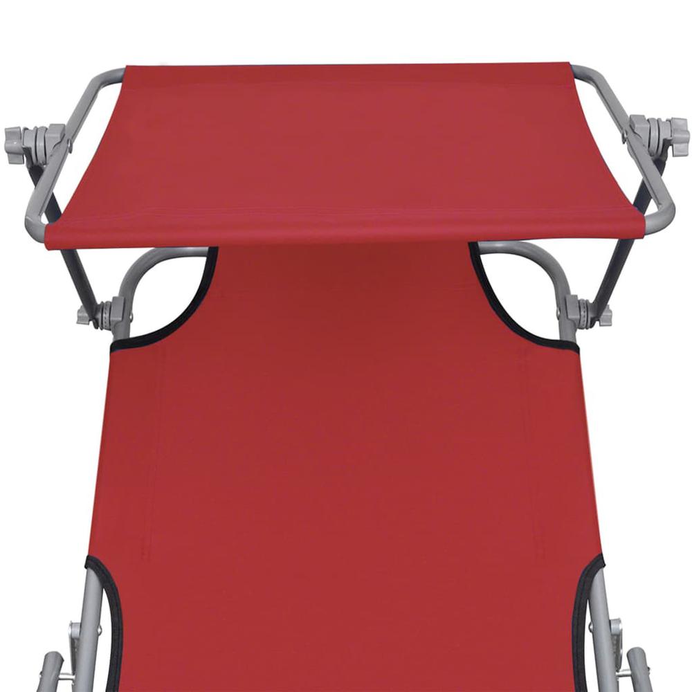 vidaXL Folding Sun Lounger with Canopy Red Aluminium, 47771. Picture 6