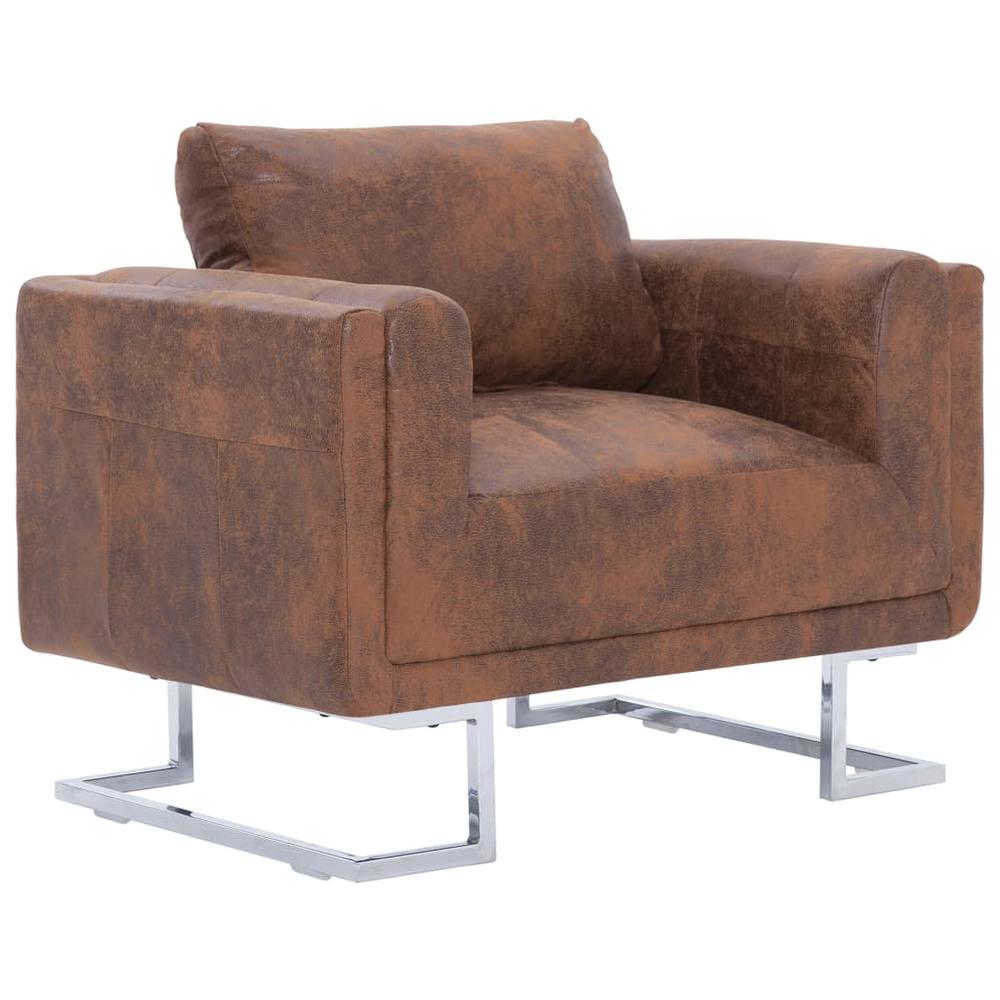 vidaXL Cube Armchair Brown Faux Suede Leather, 282264. Picture 2