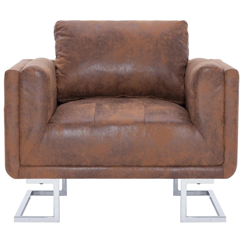 vidaXL Cube Armchair Brown Faux Suede Leather, 282264. Picture 4