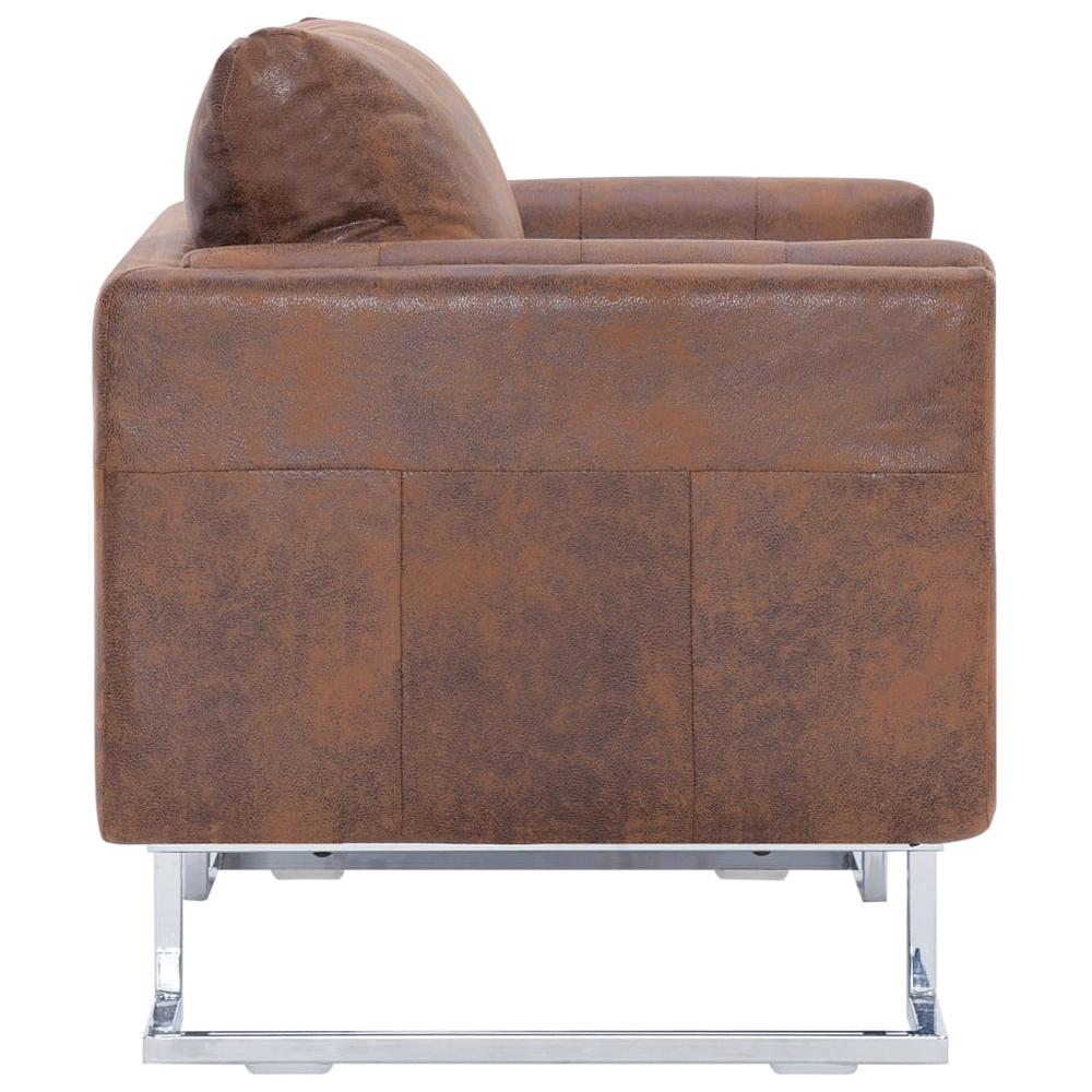 vidaXL Cube Armchair Brown Faux Suede Leather, 282264. Picture 5
