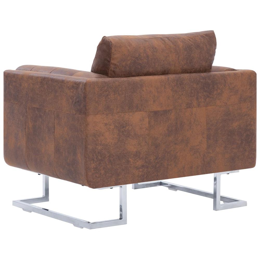 vidaXL Cube Armchair Brown Faux Suede Leather, 282264. Picture 6