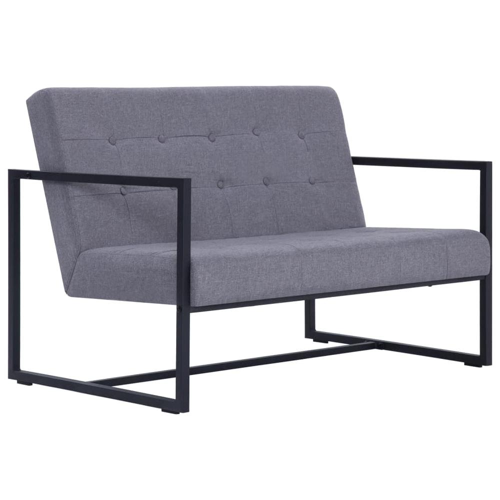 vidaXL 2-Seater Sofa with Armrests Light Gray Steel and Fabric, 282270. Picture 2