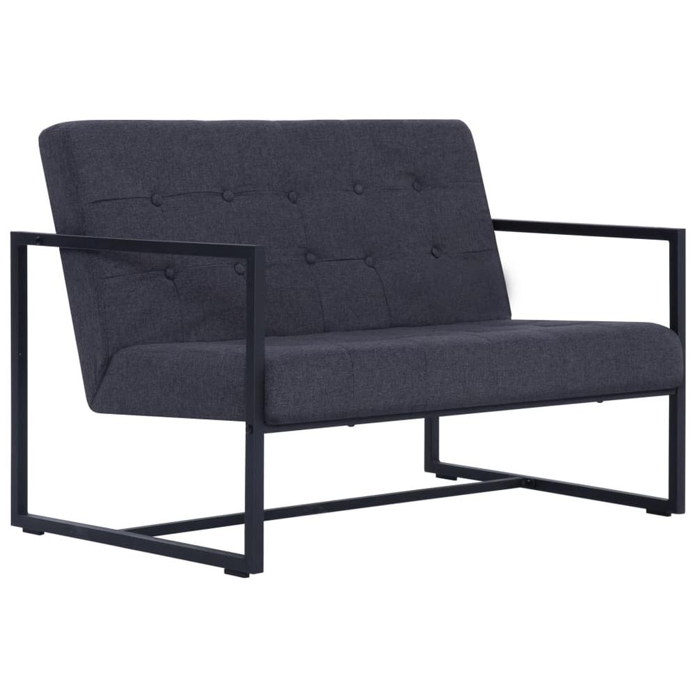 vidaXL 2-Seater Sofa with Armrests Dark Gray Steel and Fabric, 282271. Picture 2