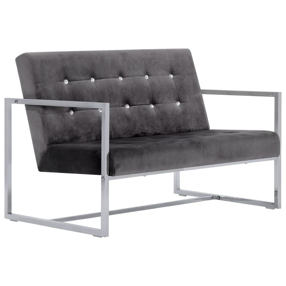 vidaXL 2-Seater Sofa with Armrests Dark Gray Chrome and Velvet, 282273. Picture 2