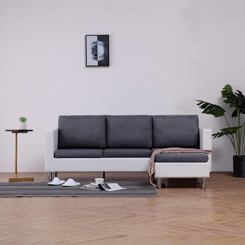 vidaXL 3-Seater Sofa with Cushions White Faux Leather, 282286. The main picture.