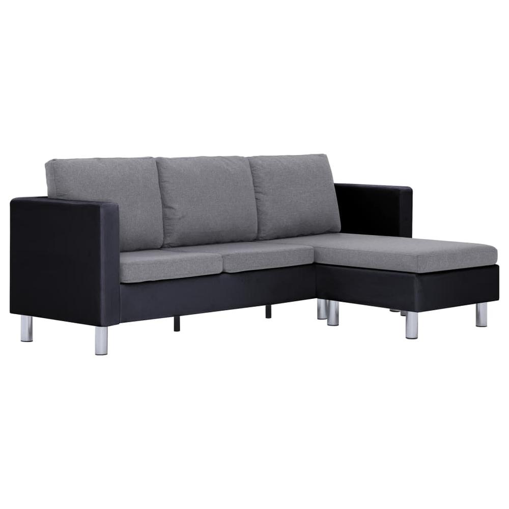 vidaXL 3-Seater Sofa with Cushions Black Faux Leather, 282287. Picture 2