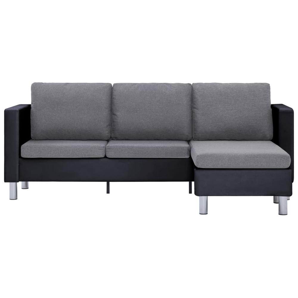 vidaXL 3-Seater Sofa with Cushions Black Faux Leather, 282287. Picture 5
