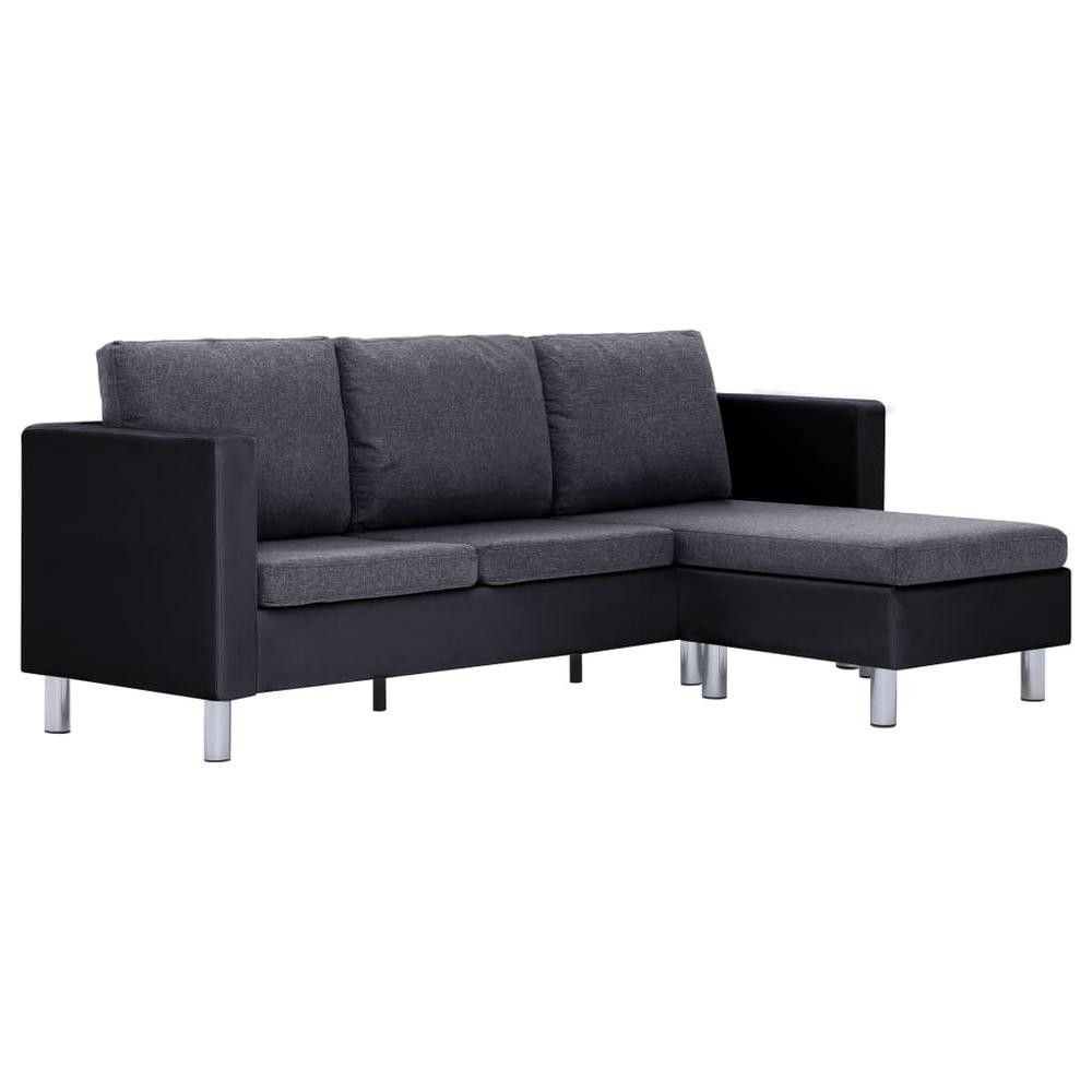 vidaXL 3-Seater Sofa with Cushions Black Faux Leather, 282288. Picture 2