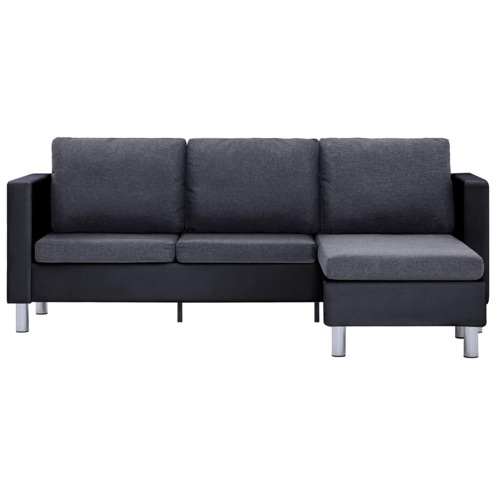 vidaXL 3-Seater Sofa with Cushions Black Faux Leather, 282288. Picture 5