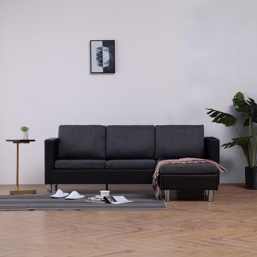 vidaXL 3-Seater Sofa with Cushions Black Faux Leather, 282288. Picture 1