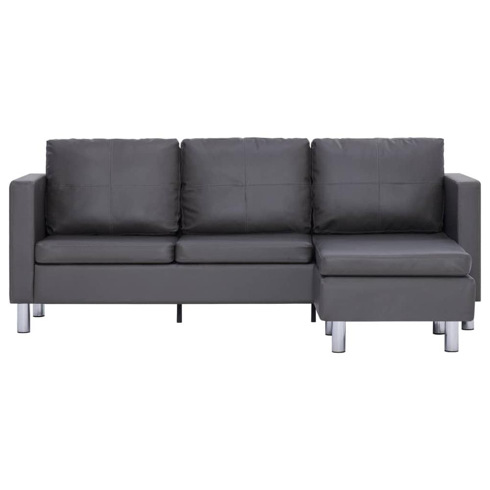 vidaXL 3-Seater Sofa with Cushions Gray Faux Leather, 282289. Picture 4