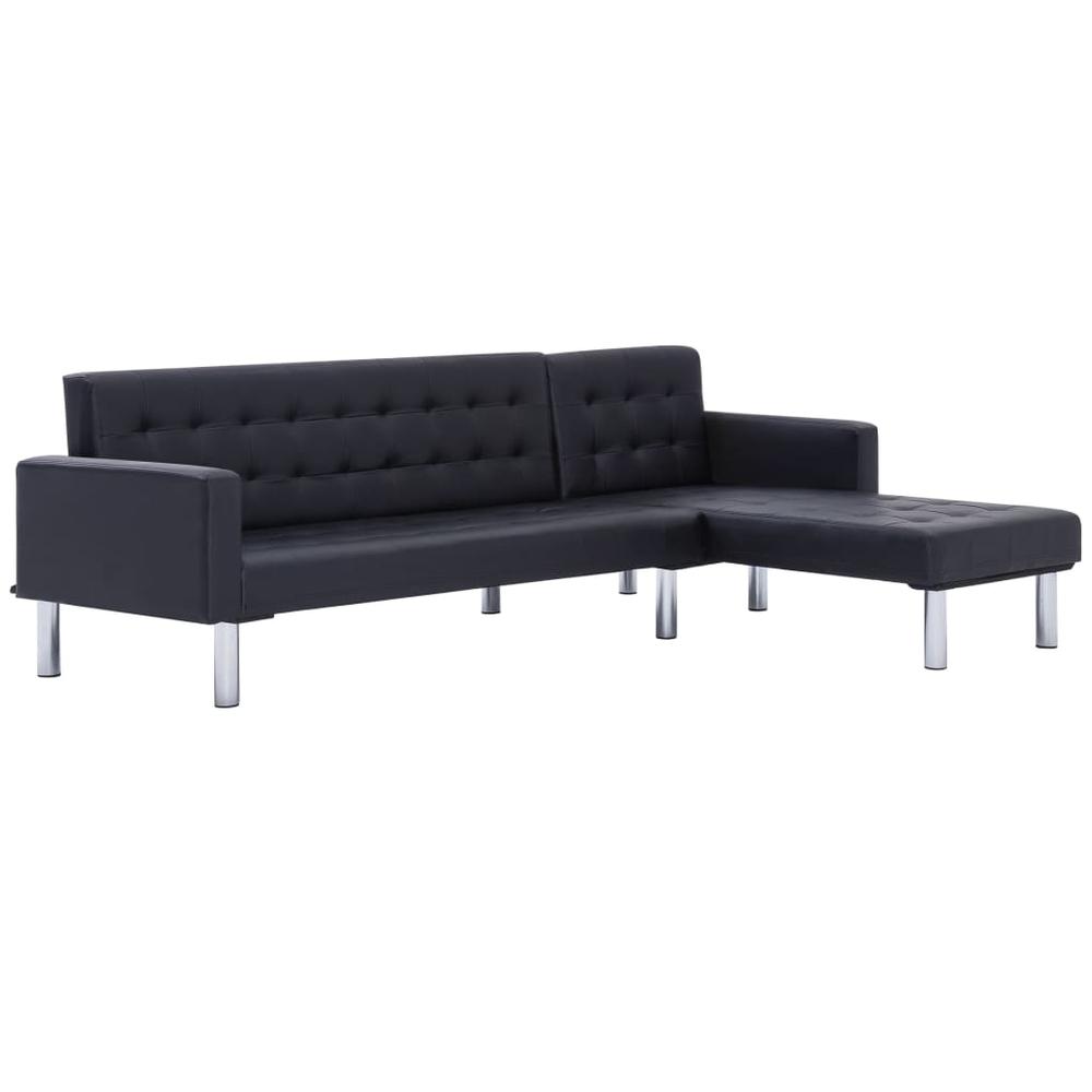 vidaXL L-shaped Sofa Bed Black Faux Leather, 282303. Picture 2