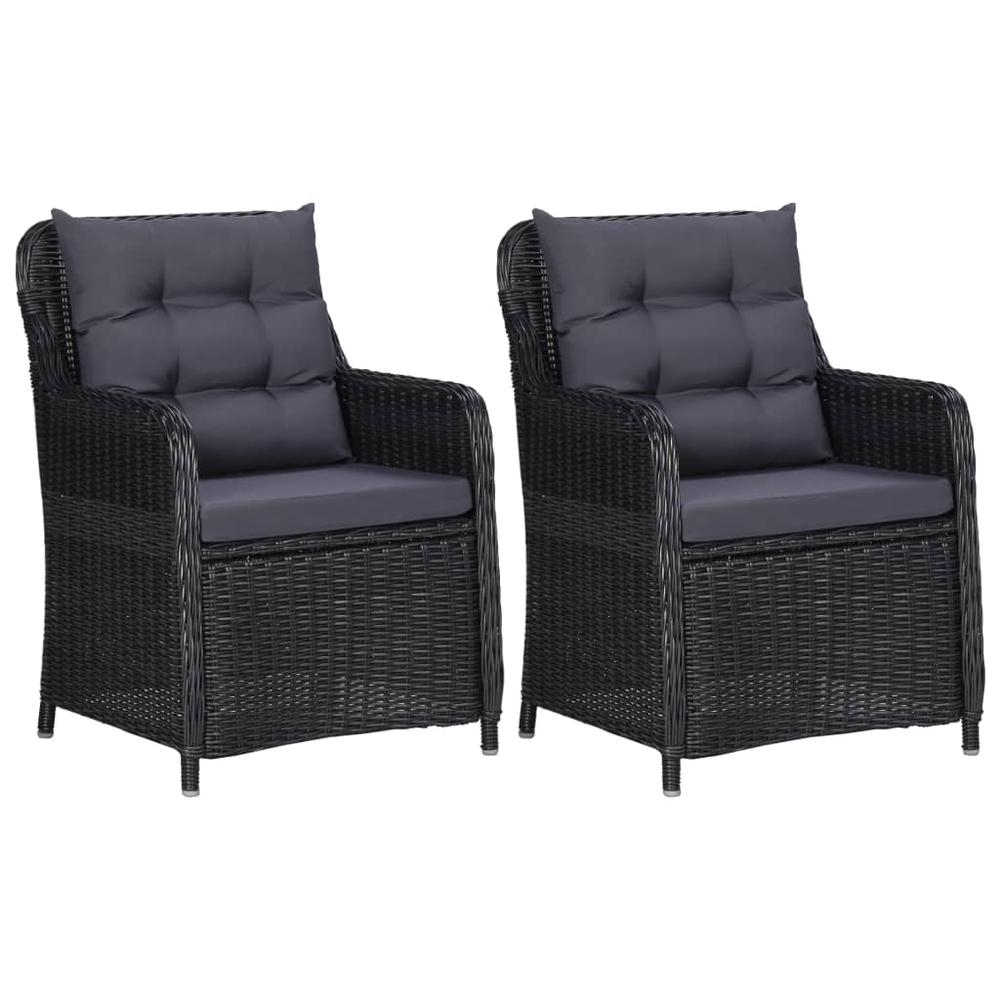 vidaXL Garden Chairs 2 pcs with Cushions Poly Rattan Black, 46548. Picture 1