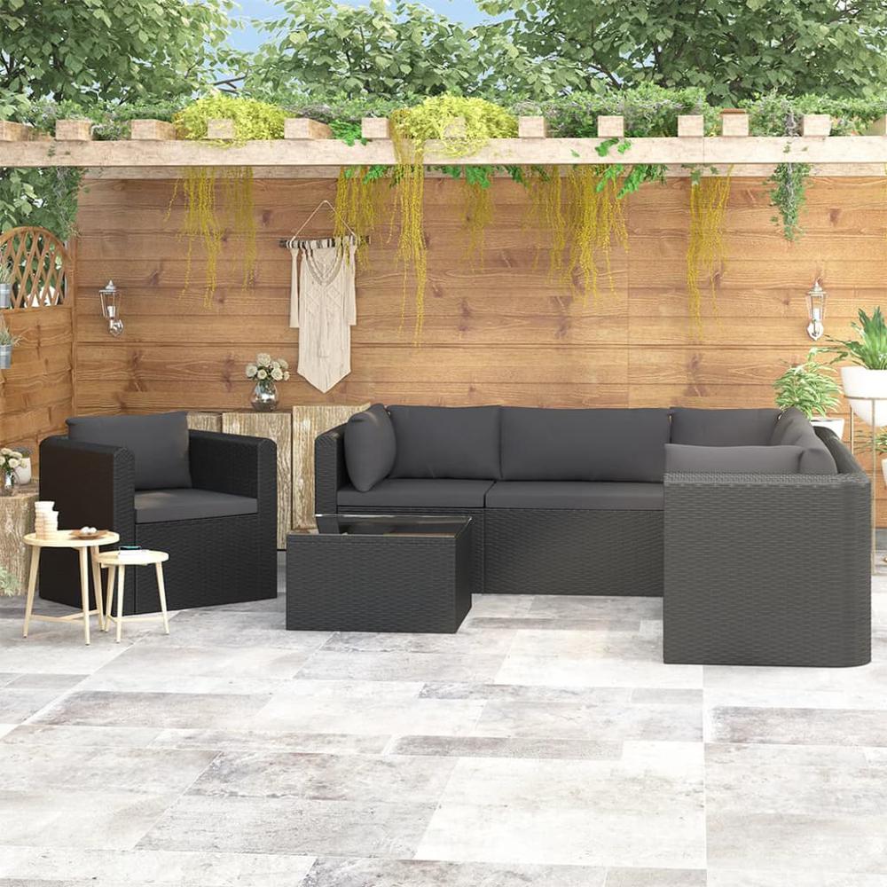 vidaXL 7 Piece Garden Lounge Set with Cushions Poly Rattan Black, 46552. The main picture.