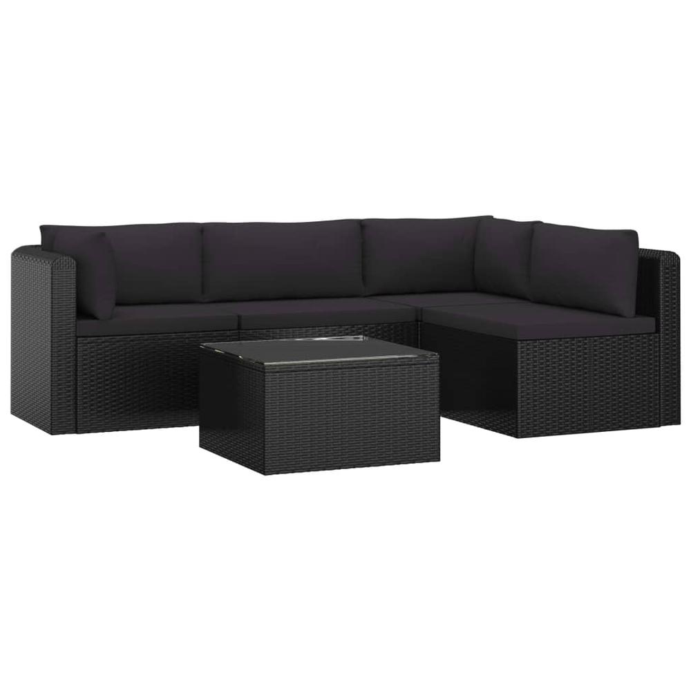 vidaXL 5 Piece Garden Lounge Set with Cushions Poly Rattan Black, 46554. Picture 2