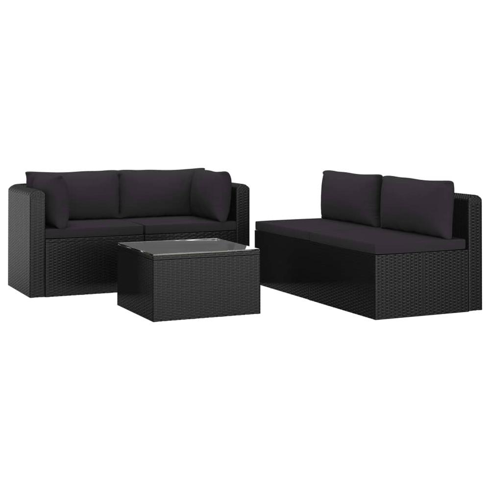 vidaXL 5 Piece Garden Lounge Set with Cushions Poly Rattan Black, 46554. Picture 3