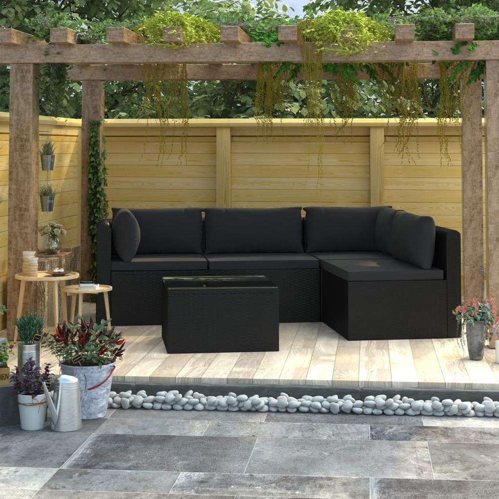 vidaXL 5 Piece Garden Lounge Set with Cushions Poly Rattan Black, 46554. Picture 1