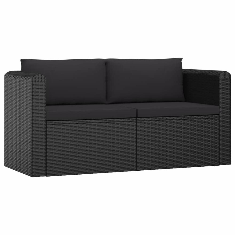 vidaXL 2 Piece Garden Sofa Set with Cushions Poly Rattan Black. Picture 1