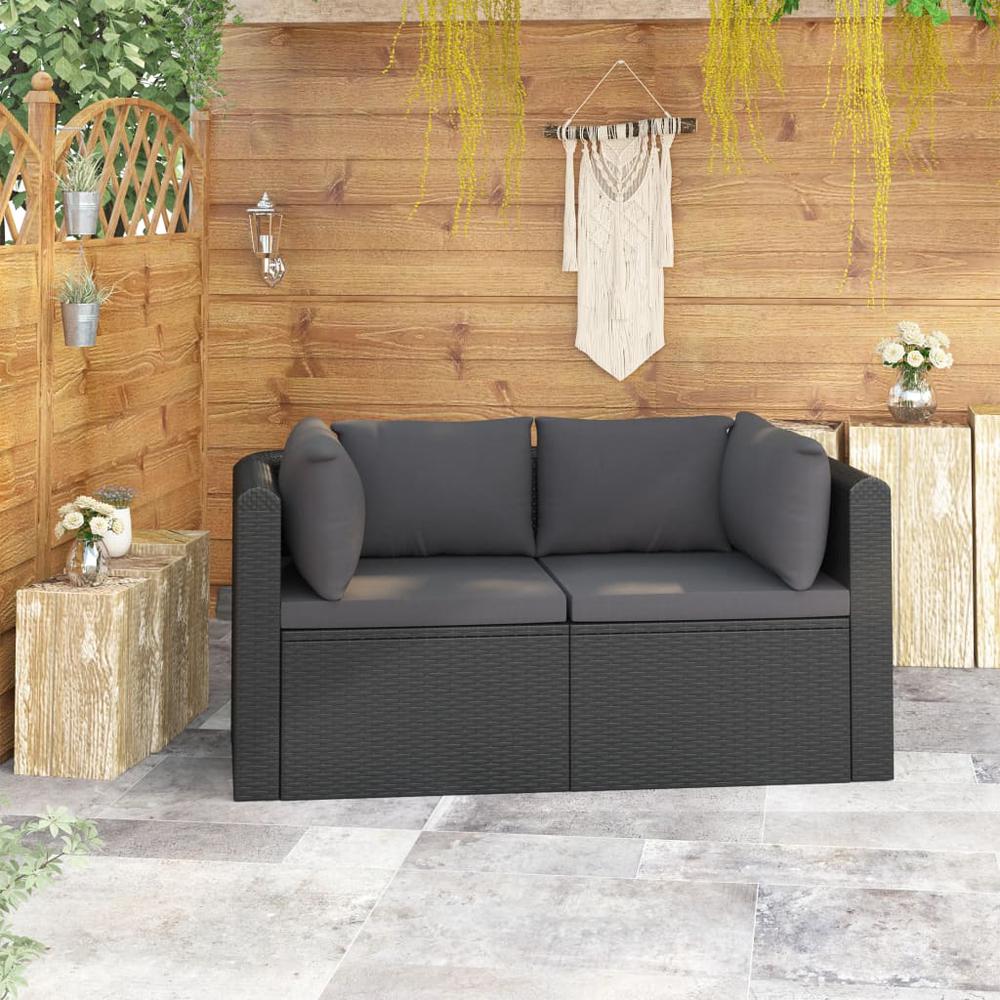 vidaXL 2 Piece Garden Sofa Set with Cushions Poly Rattan Black. Picture 7
