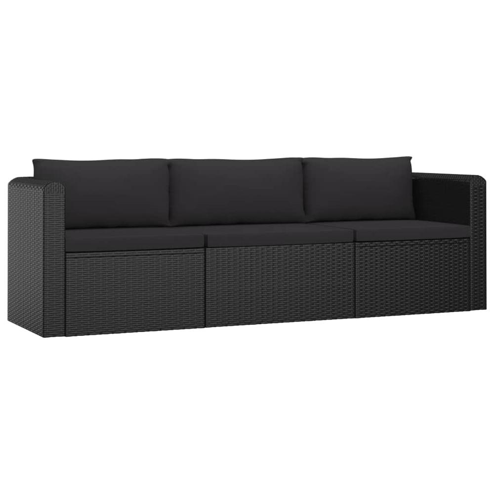 vidaXL 3 Piece Garden Sofa Set with Cushions Poly Rattan Black, 46557. Picture 2