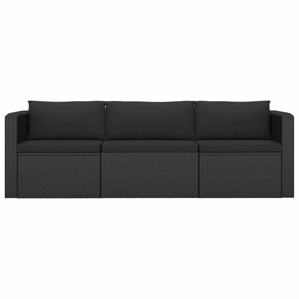 vidaXL 3 Piece Garden Sofa Set with Cushions Poly Rattan Black, 46557. Picture 3