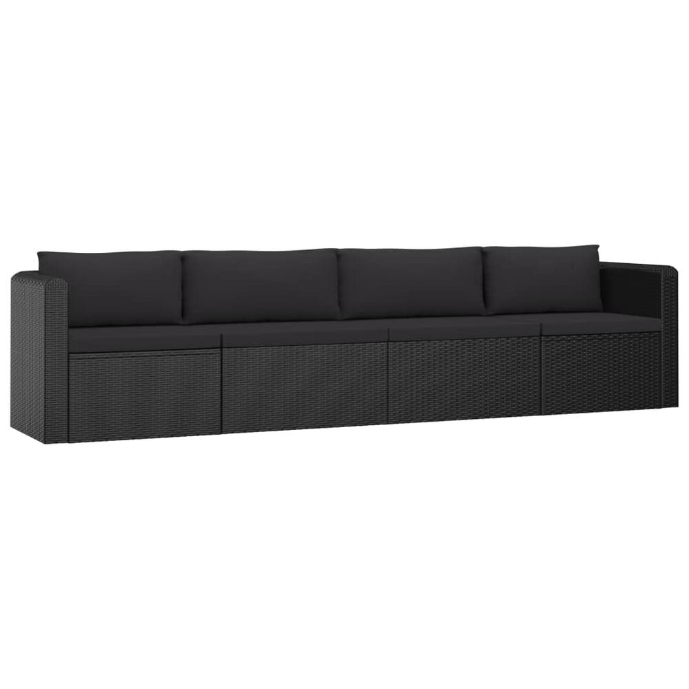 vidaXL 4 Piece Garden Sofa Set with Cushions Poly Rattan Black, 46558. Picture 2