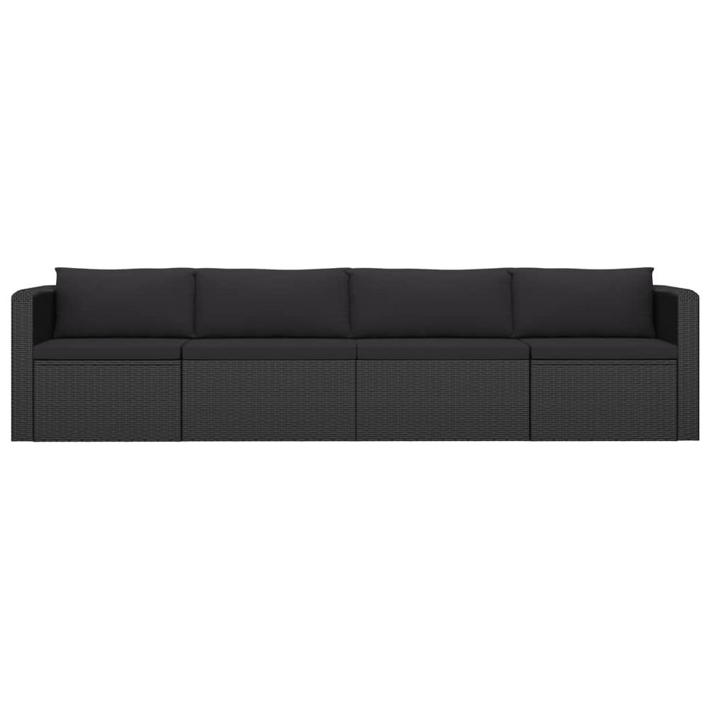 vidaXL 4 Piece Garden Sofa Set with Cushions Poly Rattan Black, 46558. Picture 3