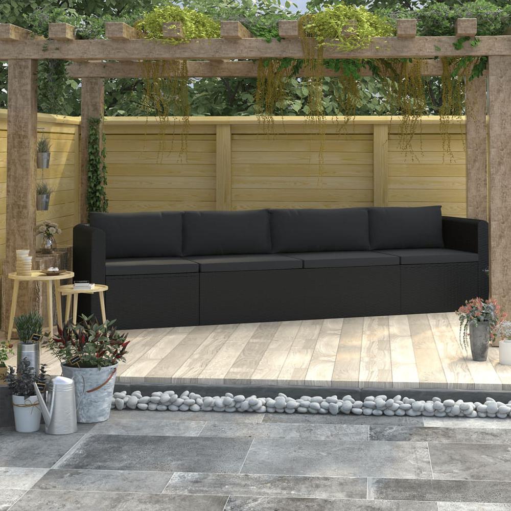 vidaXL 4 Piece Garden Sofa Set with Cushions Poly Rattan Black, 46558. Picture 1
