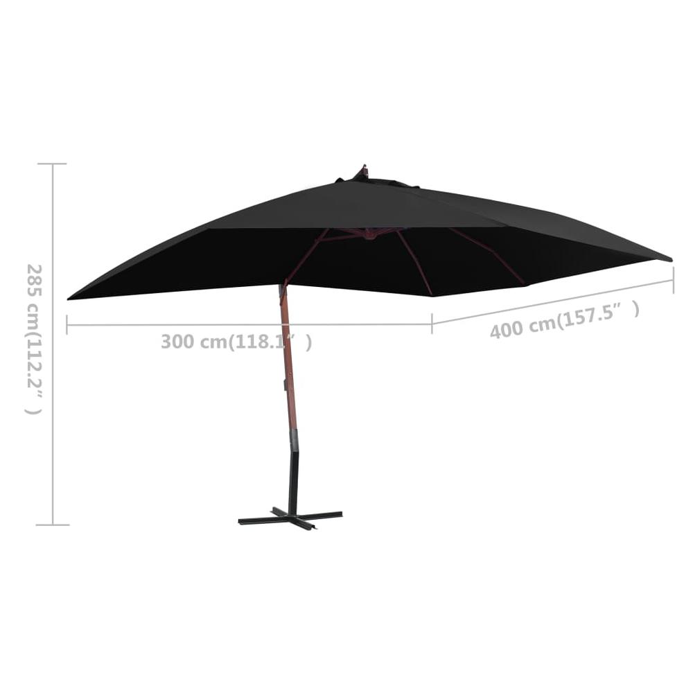vidaXL Hanging Parasol with Wooden Pole 157.5"x118.1" Black. Picture 8
