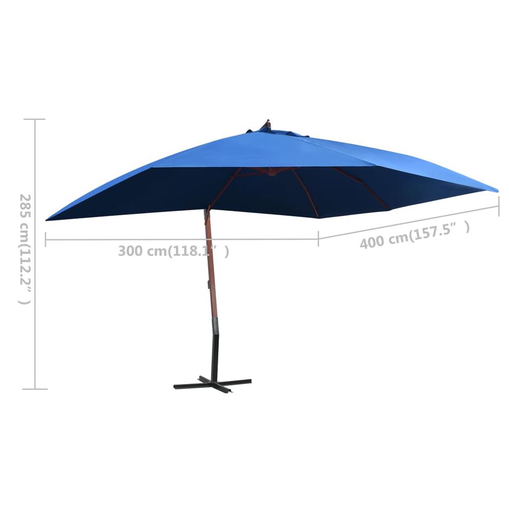 vidaXL Hanging Parasol with Wooden Pole 157.5"x118.1" Blue. Picture 8