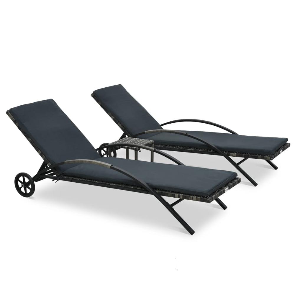 vidaXL Sun Loungers with Table Poly Rattan Anthracite, 47747. Picture 1