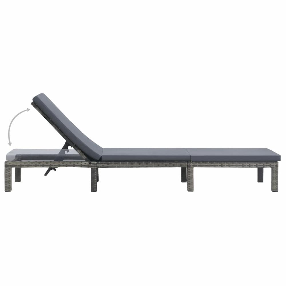 vidaXL Sun Lounger with Cushion Poly Rattan Anthracite, 47752. Picture 4