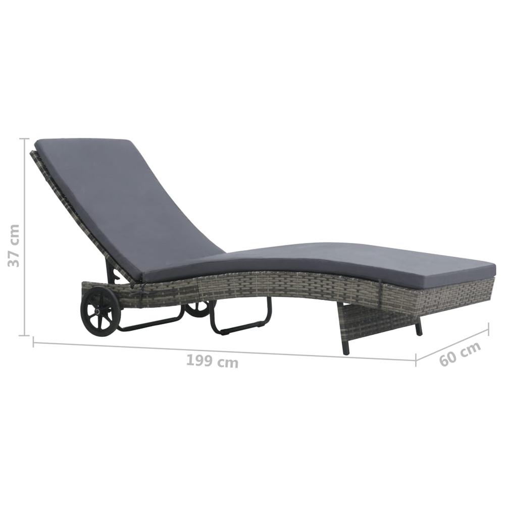 vidaXL Sun Lounger with Wheels and Cushion Poly Rattan Anthracite. Picture 6