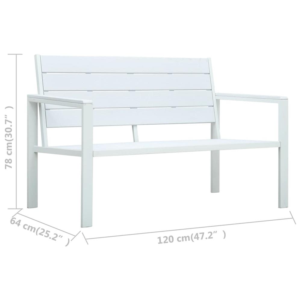 vidaXL Garden Bench 47.2" HDPE White Wood Look, 47870. Picture 6