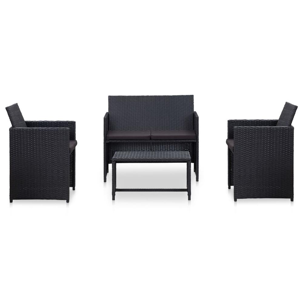 4 Piece Patio Lounge Set with Cushions Poly Rattan Black. Picture 1
